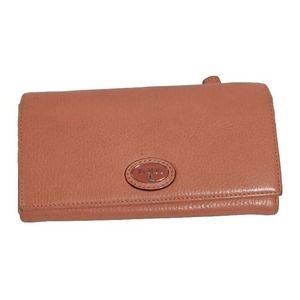 Womens TOUS WALLET Peach Leather Zip Around Clutch Credit Card Holder Large